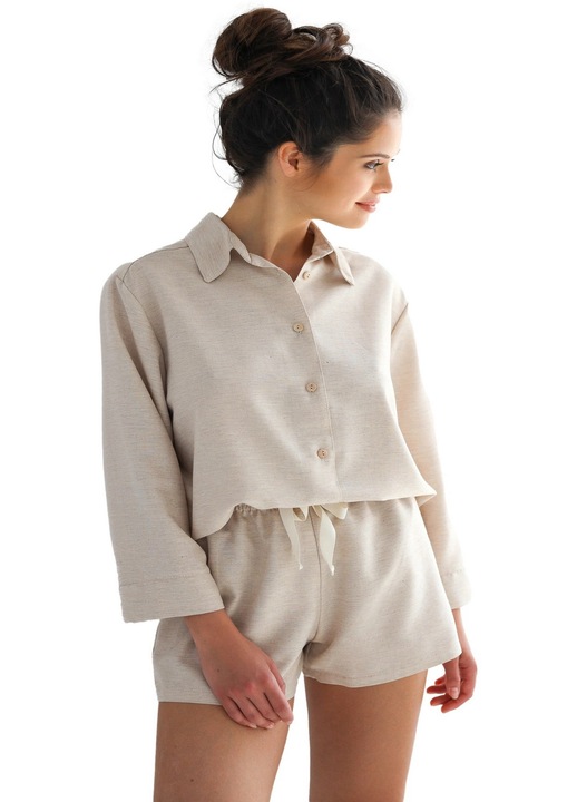 Pijama de dama cu nasturi Sensis.1441 maneca lunga bej melange XL