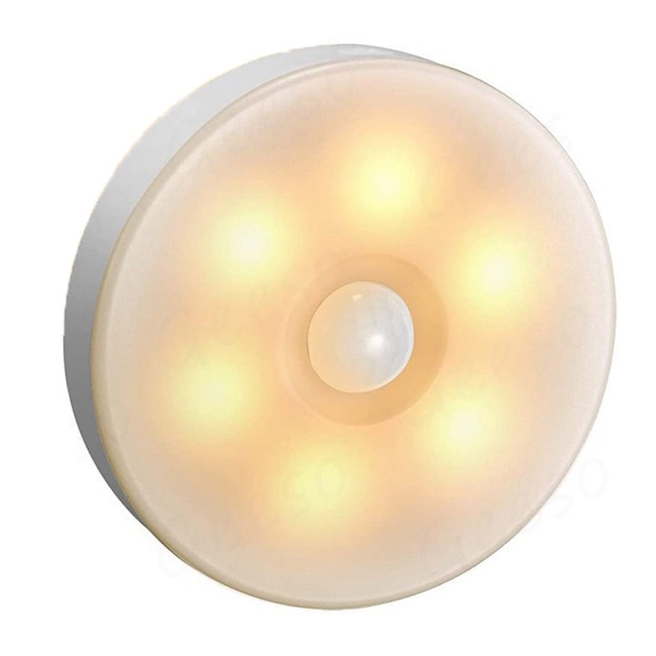 Лампа със сензор за движение, ниска консумация на енергия, идеална за коридори, стълби и бани, 8 см, топла светлина