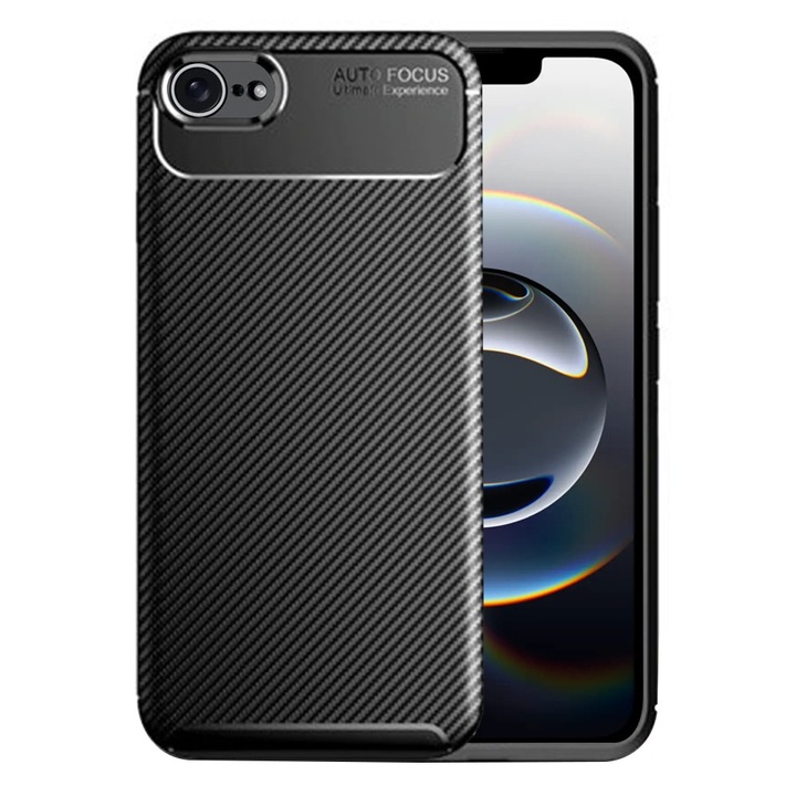 Husa pentru Apple iPhone 16e Daden® Flexibila Antisoc Carbon, Protectie camera, Slim, Hybrid Antisoc, Negru