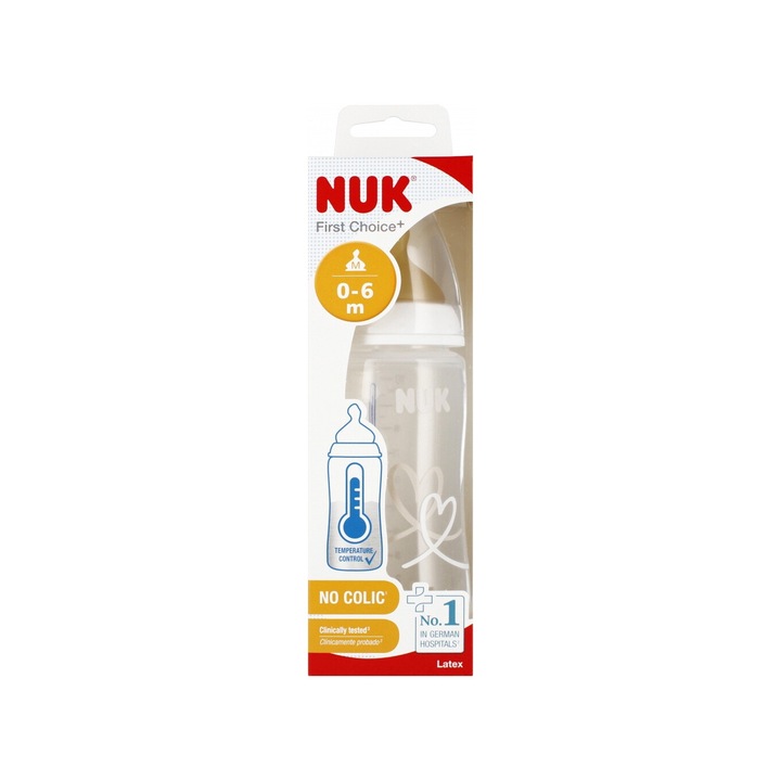 Бебешко шише, NUK First Choice, 300 мл, 0-6 месеца, бяло, латекс