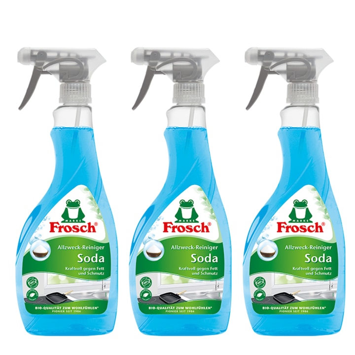 Pachet 3 x Frosch Soda, Detergent Degresant cu Bicarbonat, 500 ml, Ideal pentru Bucatarie, Ecologic, Spray, Curata Grasimea si Murdaria Persistenta
