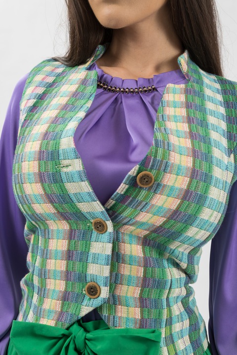 Elegáns zöld kockás mellény - M