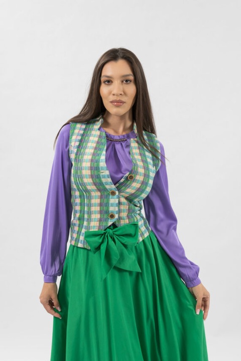 Elegáns zöld kockás mellény - M