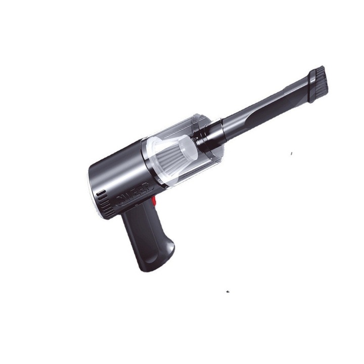 Aspirator portabil de mana, Comando Home, Pentru Masina si Casa, cu Functie Turbo, Aspirare Umeda / Uscata, Accesorii Incluse, Alimentare USB, Negru