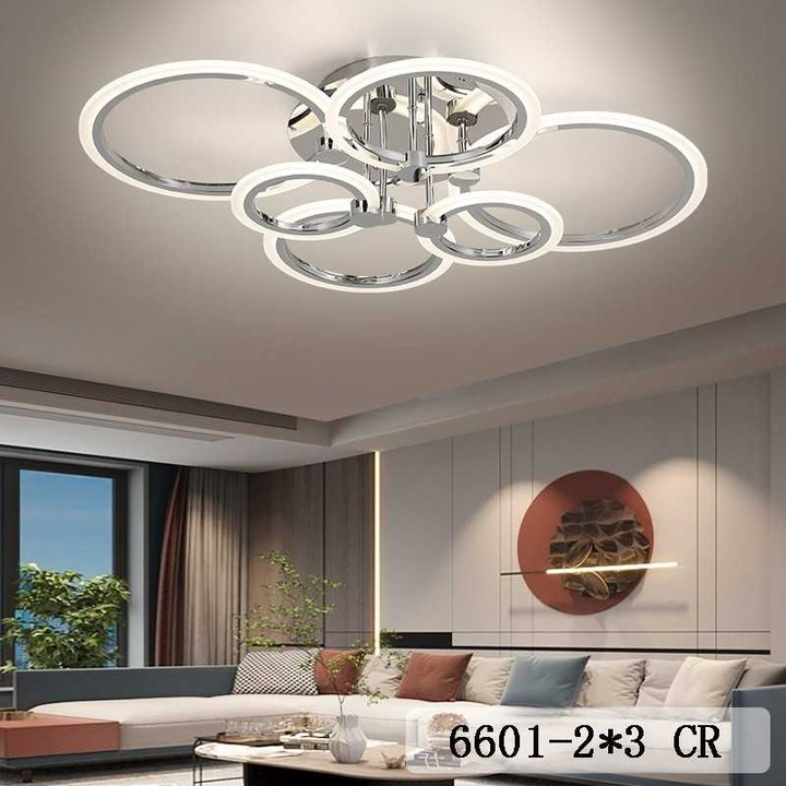 LED полилей 6 кръга хром с 2.4G Sueva® Wifi дистанционно управление с регулируем интензитет на светлина/студено/топло/неутрално