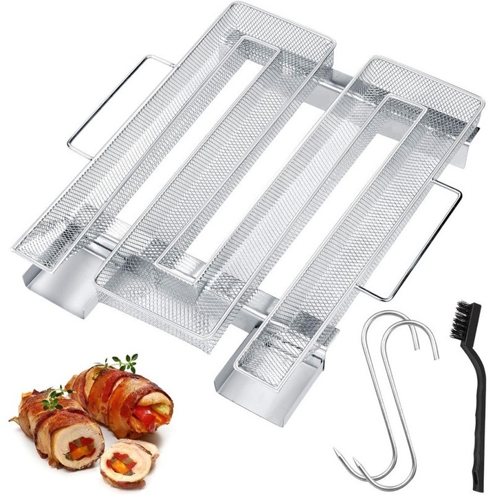 Set de 4 capace pentru tavi de afumat, otel inoxidabil, argintiu