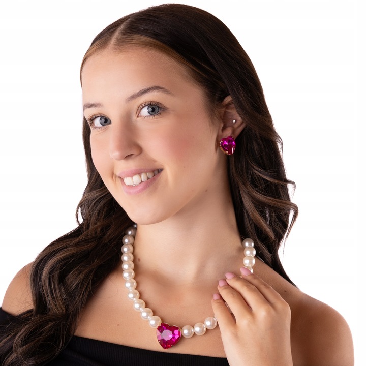 Set bijuterii, Little Angel, J839, colier si cercei, roz