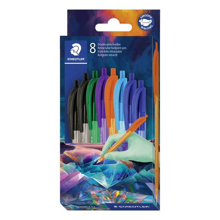 Set stilouri automate Staedtler, 8 bucati, ergonomice, 1,0mm, multicolor