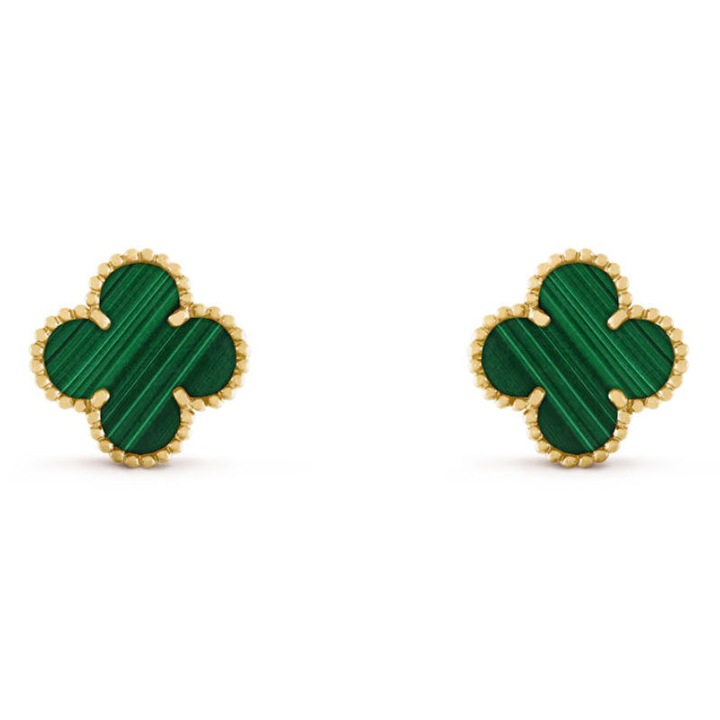 Cercei Argint Trifoi Auriu Malachit