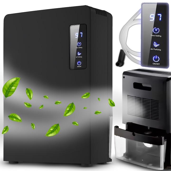 Dezumidificator MOSMAOO®, Rezervor 3L, Auto-Dezghetare, Temporizator inteligent, 1182ml/24h, LED 7 Culori, Silentios, Alb mat
