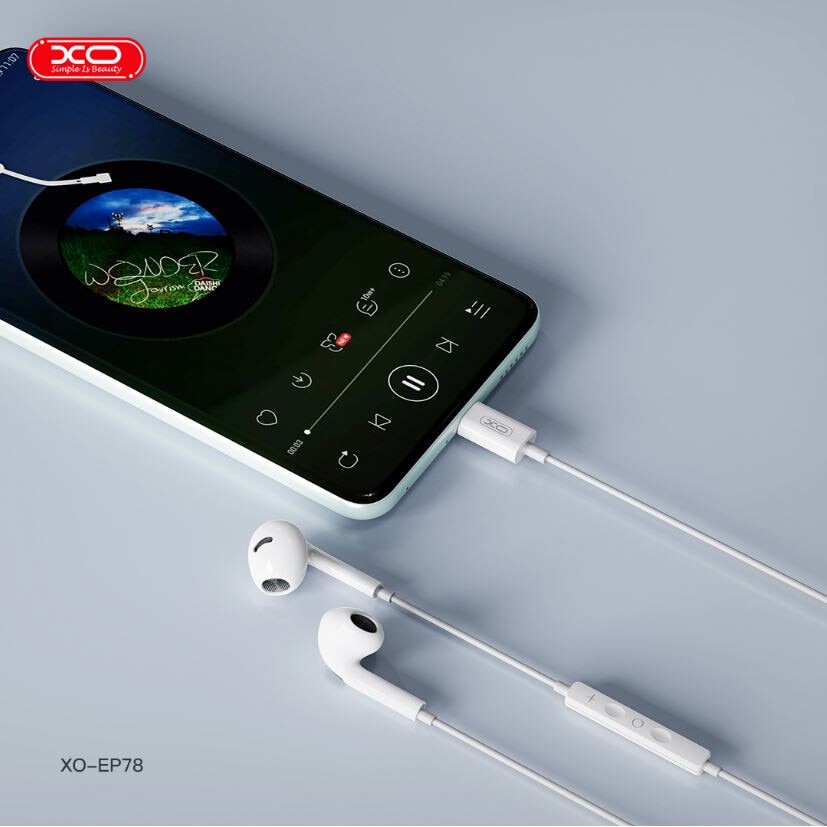 Casti cu Fir Type-C, Cablu 120cm, XO-EP78, Compatibilitate iPhone 15/16 si Android, Control pe Fir si Microfon, Alb