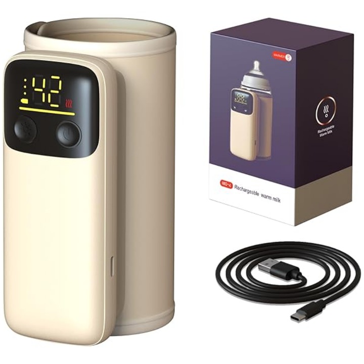 Incalzitor biberoane portabil Veridion®, 6000mAh cu incarcare USB, 6 trepte incalzire, mentinere temperatura 24h, afisaj digital, lumina veghe- ideal plimbar, calatorii si masina