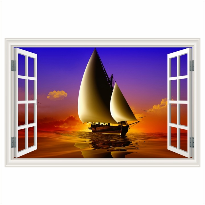 Fototapet Fereastra Croaziera, yacht, apus de soare, 135 x 90 cm