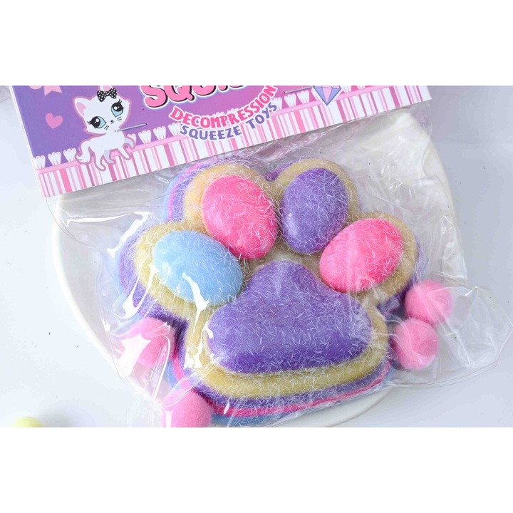 Antistressz Squishy Játék, Pinch Family, Macskamancs, 12.5 x 10.5 cm, 220 g, Többszínű lila