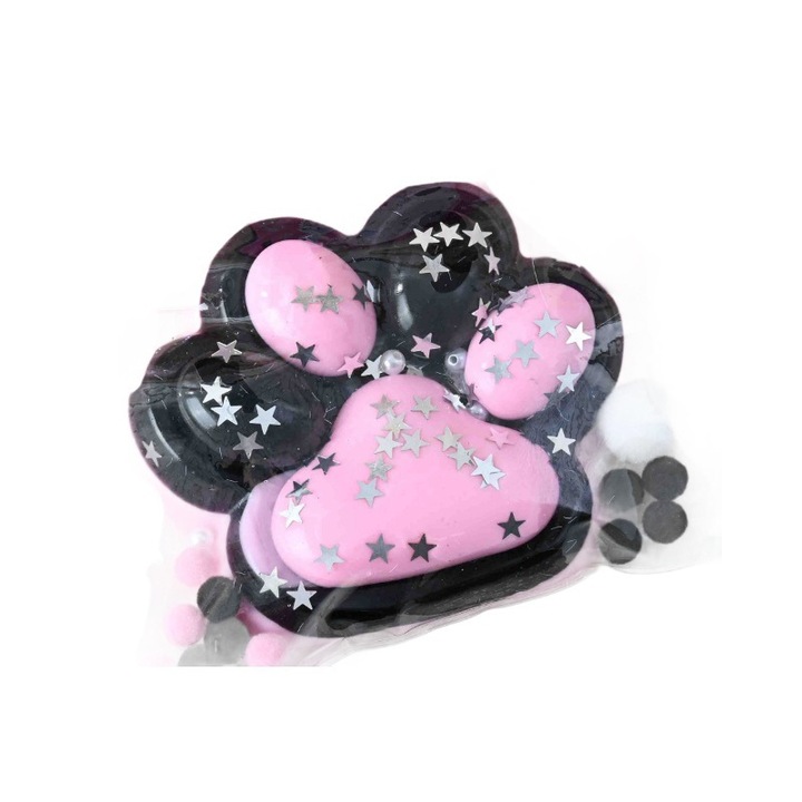 Jucarie Antistres Squishy cu Textura de Revenire Lenta, Model Labuta de Pisica Mare cu stelute, Squeeze Toys, Pinch Family, senzatie moale 12.5 cm x 10.5, 220 g, Roz - Negru