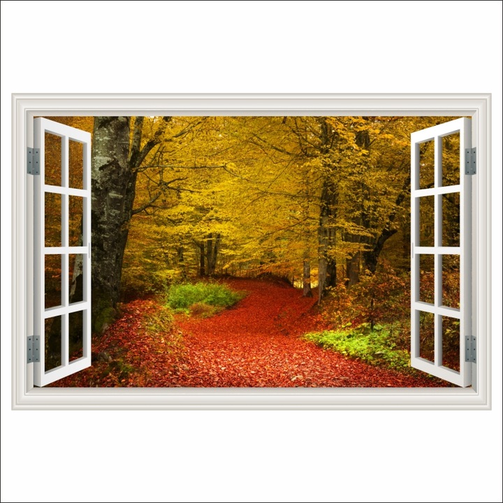 Фототапет Прозорец Есенна гора, Червени листа, 135 х 90 см