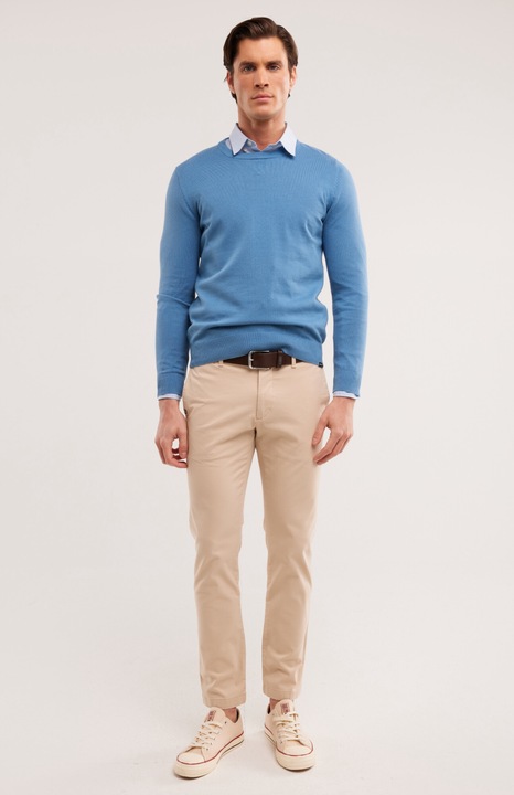 Pulover barbati, Big Star, tricotat din bumbac, albastru, croi clasic, finisaj decorativ