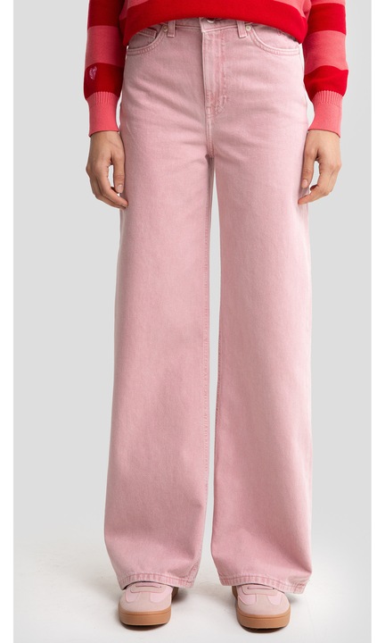 Blugi dama Big Star Atrea 601, talie inalta, picioare largi, roz, bumbac