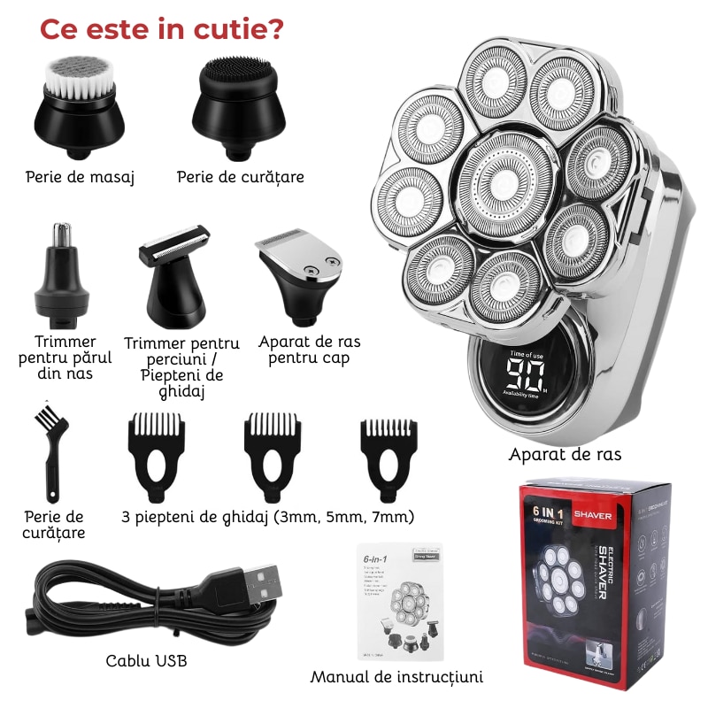Aparat de ras electric, Set Multifunctional 6 in 1, 9 lame rotative ...