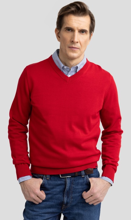Férfi pulóver Big Star, piros, V-nyakú, puha pamut