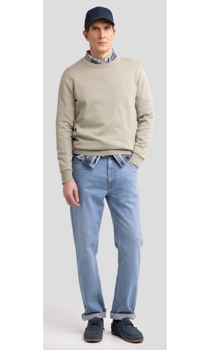 Férfi pulóver, Big Star, Basilian 300 modell, kiváló minőségű pamut, diszkrét bézs szín, dekoratív nyakkivágás