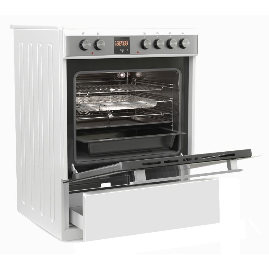 Aragaz Hyundai HCVC23-7260V/WP, 4 zone de gatit, Electric, Butoane push-hide, Latime 60 cm, Airfry, Rotisor, Alb(maner si panou de control inox)