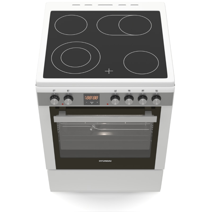 Aragaz Hyundai HCVC23-7260V/WP, 4 zone de gatit, Electric, Butoane push-hide, Latime 60 cm, Airfry, Rotisor, Alb(maner si panou de control inox)