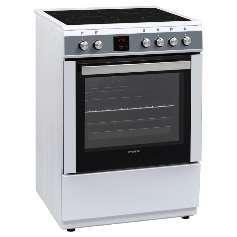 Aragaz Hyundai HCVC23-7260V/WP, 4 zone de gatit, Electric, Butoane push-hide, Latime 60 cm, Airfry, Rotisor, Alb(maner si panou de control inox)