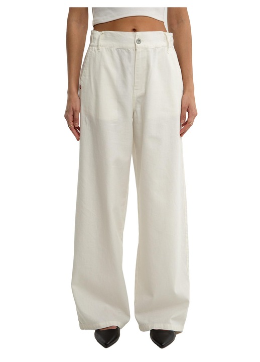 Pantaloni dama Big Star, largi, talie inalta, textil/in, alb