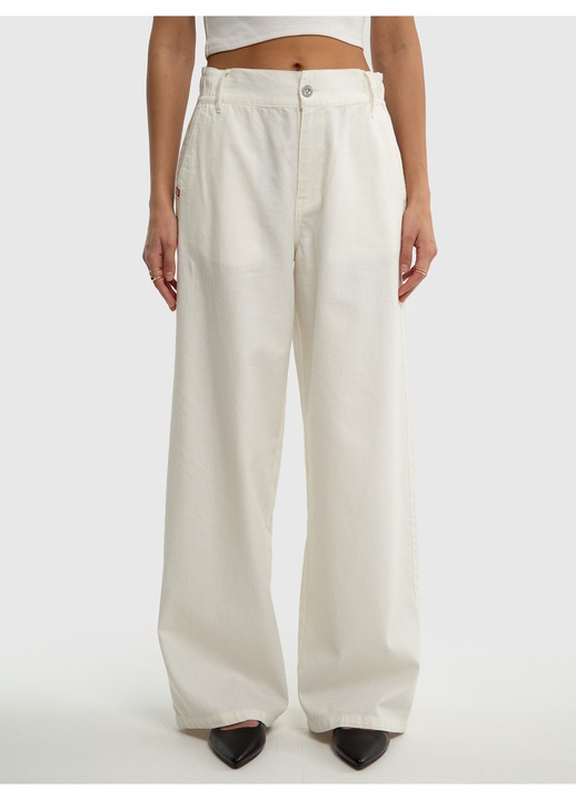 Pantaloni din amestec de in cu croiala ampla Malu, Alb