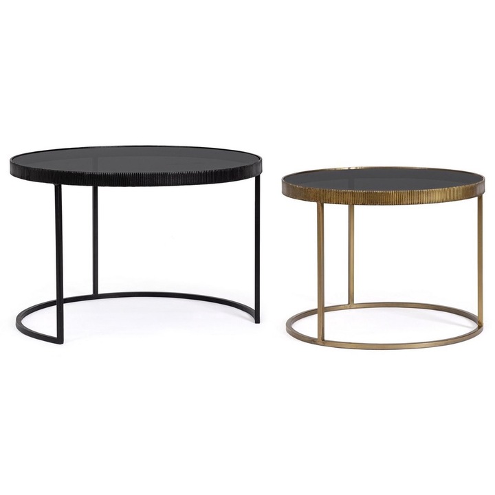 Комплект 2 маси черна стомана златисто стъкло Yamir 60x45 см, 75x50 см