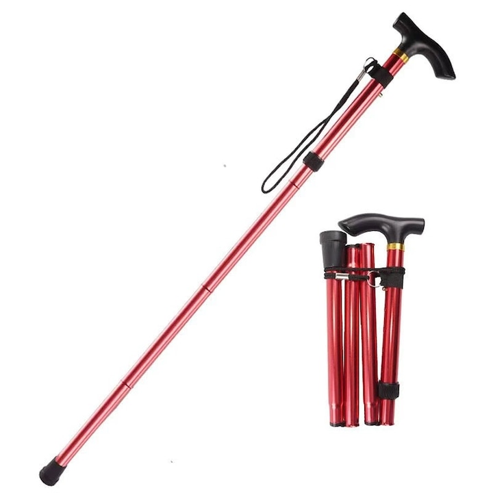 Ортопедичен бастун за ходене, Сгъваем, 5 регулируеми нива, алуминий, розов, 85-95 см