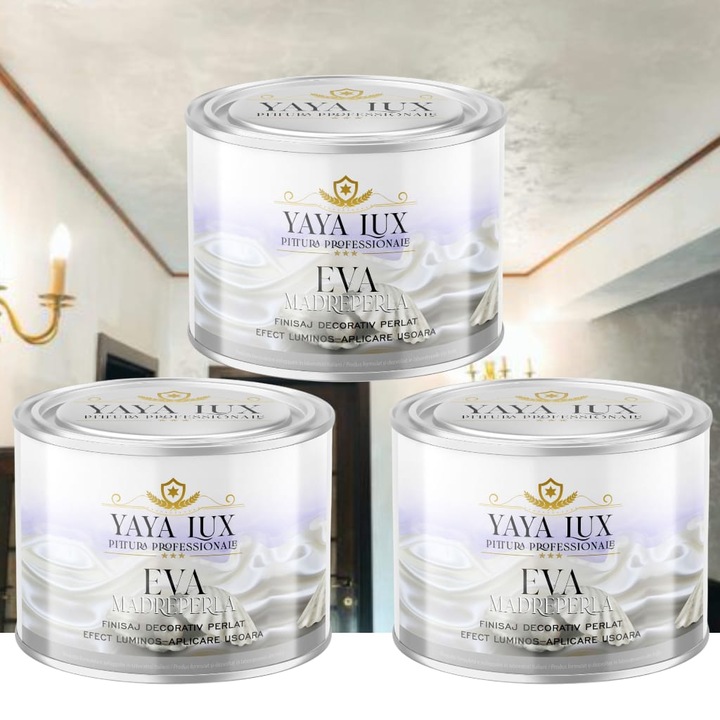 Pachet 2 + 1, Vopsea Decorativa de Lux, Eva Madreperla Alb Perlat, 2 X 0.5L Plus 0.5L