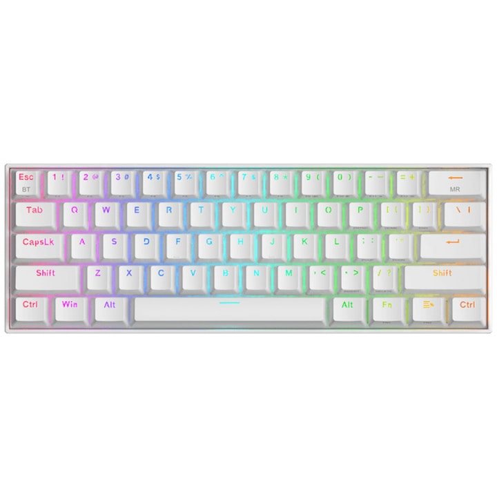 Tastatura gaming mecanica bluetooth/cu fir Redragon Draconic Pro, switch-uri maro, iluminare RGB, Alb
