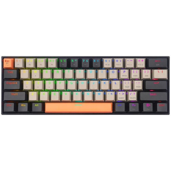 Клавиатура Gaming Redragon Draconic Pro Bluetooth/кабелна механична, кафяви превключватели, RGB осветление, многоцветен