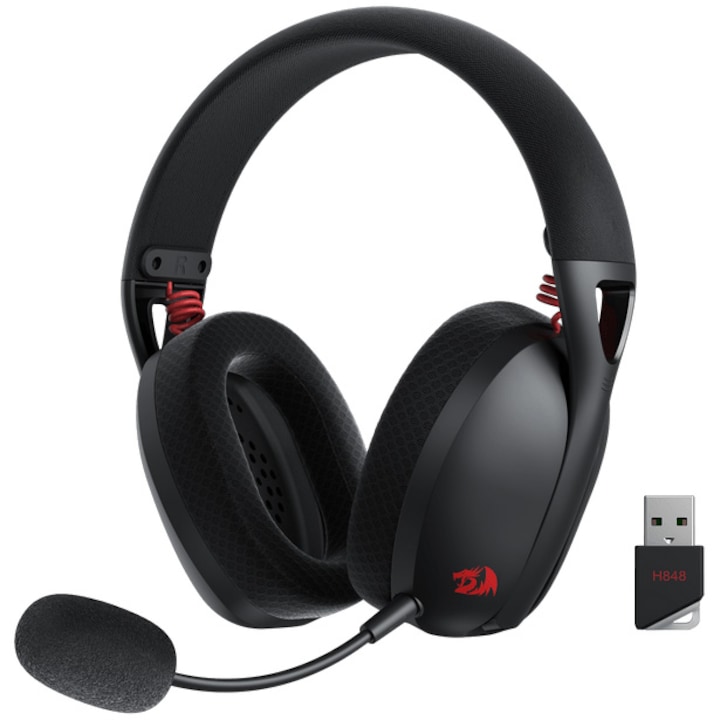 Casti gaming wireless Redragon IRE Pro, multiplatforma, surround 7.1, difuzoare 40 mm, microfon detasabil, Negru