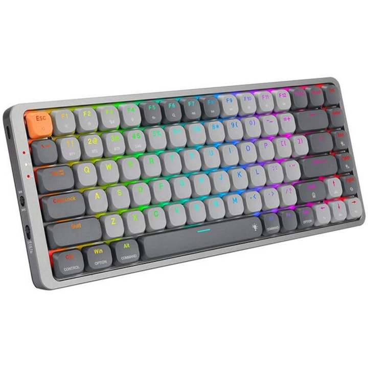 Безжична механична геймърска клавиатура Redragon Azure, RGB осветление, червени превключватели, сива