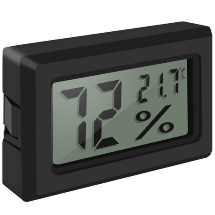 Дигитален термометър и хигрометър VarioShop®, влажност и температура, - 50-70°C, 10%-99% относителна влажност, включени батерии, черен