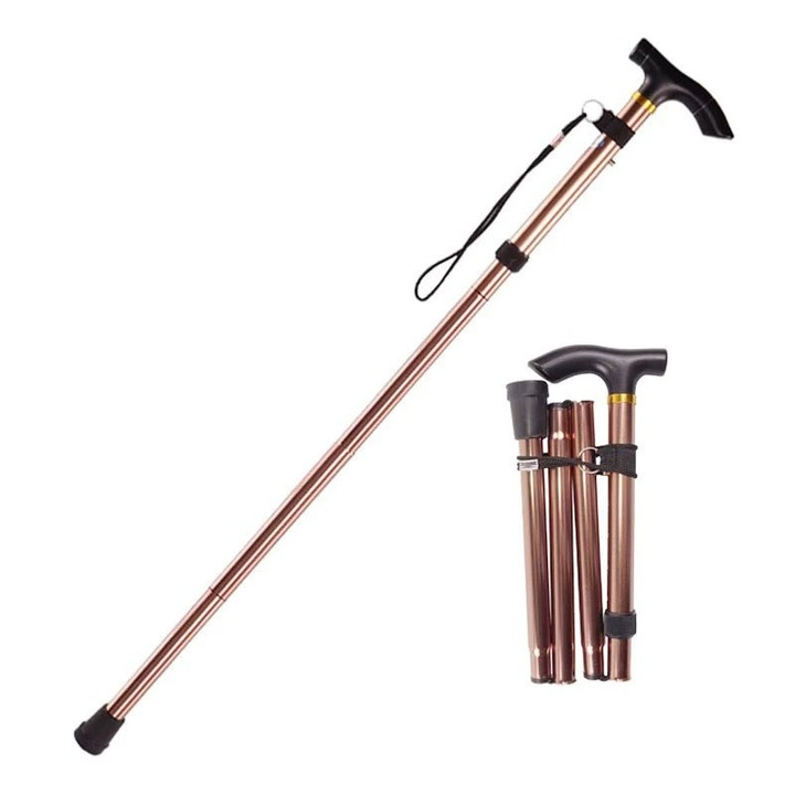 Сгъваем ортопедичен бастун за ходене, 5 регулируеми нива, издръжлив алуминий, златист, 85-95 см