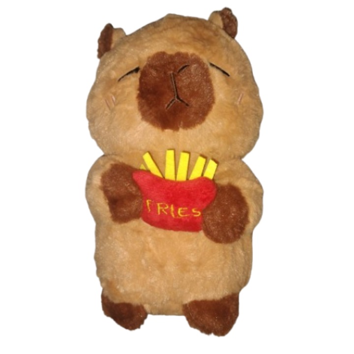 Плюшена играчка Бебе Капибара с пържени картофи, VICTINY® светло кафяво, 23 см