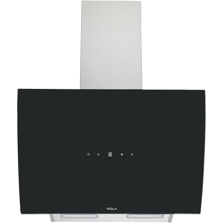 Hota incorporabila decorativa Tesla DD600AXB, Putere de absorbtie 630 mc/h, Senzor control fara atingere, Afisaj LED, 60 cm, Inox/Sticla neagra