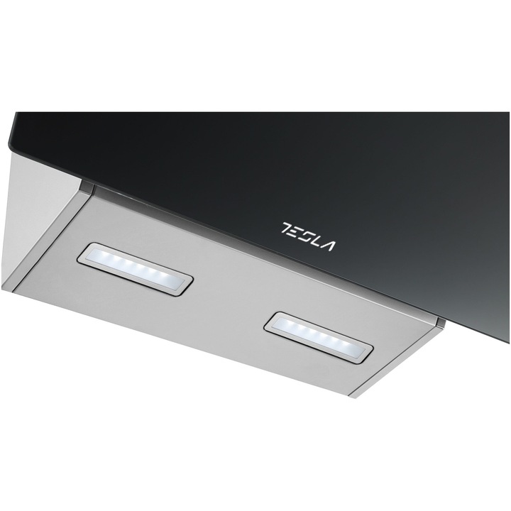 Hota incorporabila decorativa Tesla DD600AXB, Putere de absorbtie 630 mc/h, Senzor control fara atingere, Afisaj LED, 60 cm, Inox/Sticla neagra