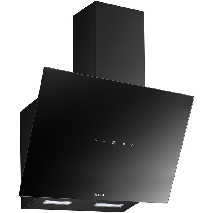 Hota incorporabila decorativa Tesla DD600AB, Putere de absorbtie 630 m3/h, Senzor control fara atingere, afisaj LED, 60 cm, Sticla neagra