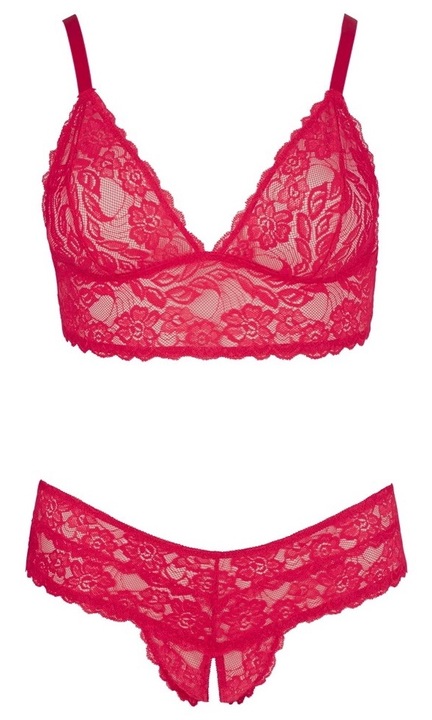 Szexi fehérnemű szett, Cottelli, nem záródó melltartó, nem nyúló bugyi, poliamid/spandex, piros, XL