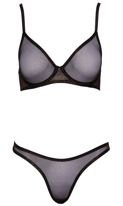 Szexi fehérnemű szett, Cottelli, csillogó hálóból, fekete