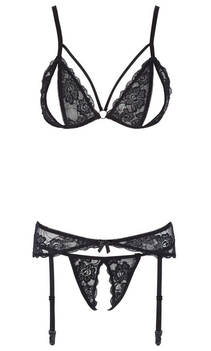 Szexi fehérnemű szett, Cottelli, virágos csipke, fekete, S INTL
