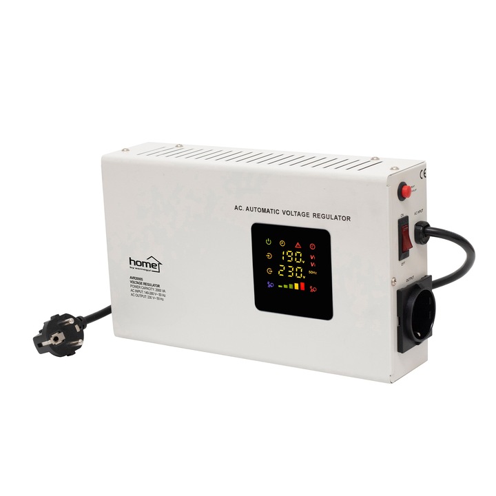 Стабилизатор на напрежение с реле Home 2000VA, защита от пренапрежение, понижено напрежение, претоварване, защита от прегряване