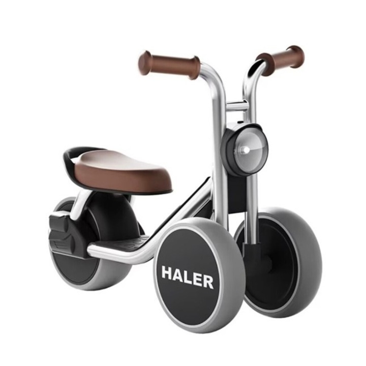 Tricicleta pentru Copii, Flippy, Exercitiu de Echilibru, pentru 1-6 Ani, Lumina LED, Fara Pedale, din Plastic, Roti 7.8 cm, Greutate Portanta 50 kg, 43 x 58 x 35 cm, Gri