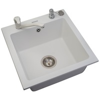 pachet 3in1 chiuveta granit pyramis cristal  baterie  dozator detergent lichid 480x505mm adancime 190mm montare pe blat alb imagen 17_0_
0