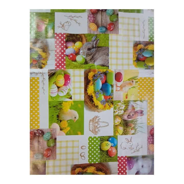 Водоустойчива покривка, мушама, правоъгълна, 100x140 см, PVC/текстил, великденски десен